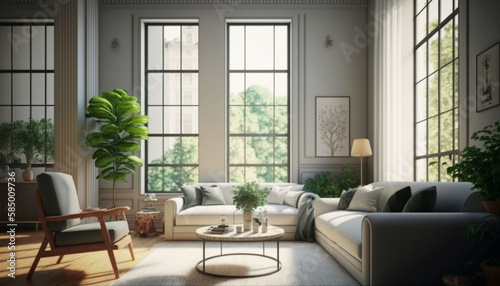 Modern interior design of cozy apartment living room. Generative Ai. © 121icons
