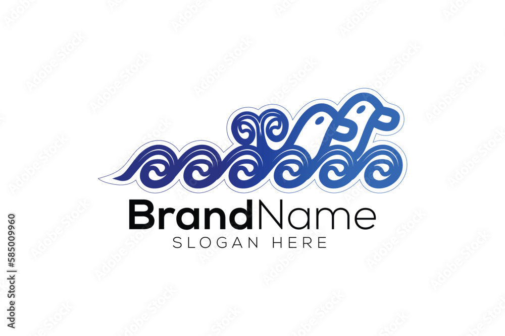 Blue ocean wave logo design template