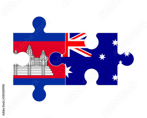 Puzzle of flags of Cambodia and Australia, vector
