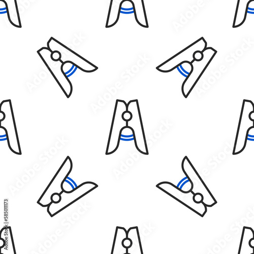 Line Old wood clothes pin icon isolated seamless pattern on white background. Clothes peg. Colorful outline concept. Vector
