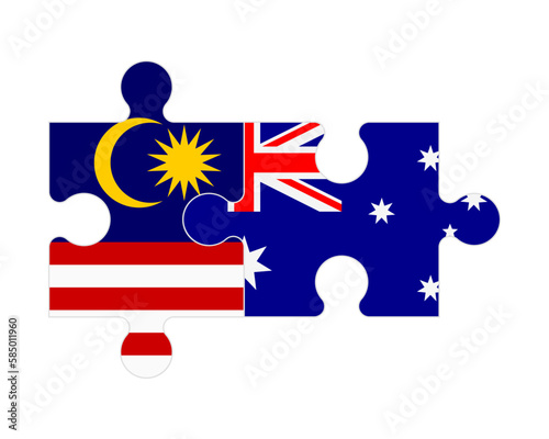 Puzzle of flags of Malaysia and Australia, vector