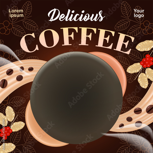 Deslicous Coffee, 3d vector background with coffee bean ornament. Can be used for product background