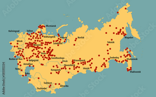Location map of the Gulag concentration camps across the Soviet Union
