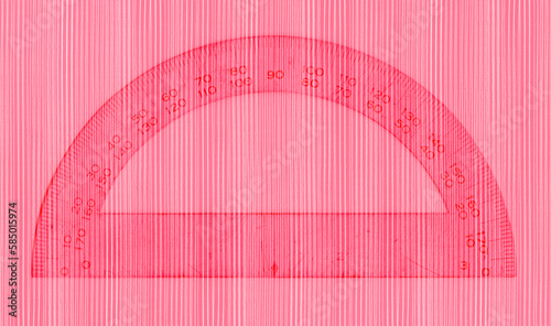Red protractor with white pencil lines photo