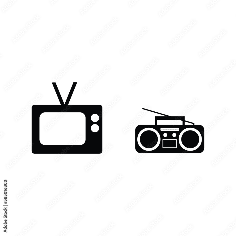 illustration vector of television and radio icon black illustration vector of television and radio icon black
