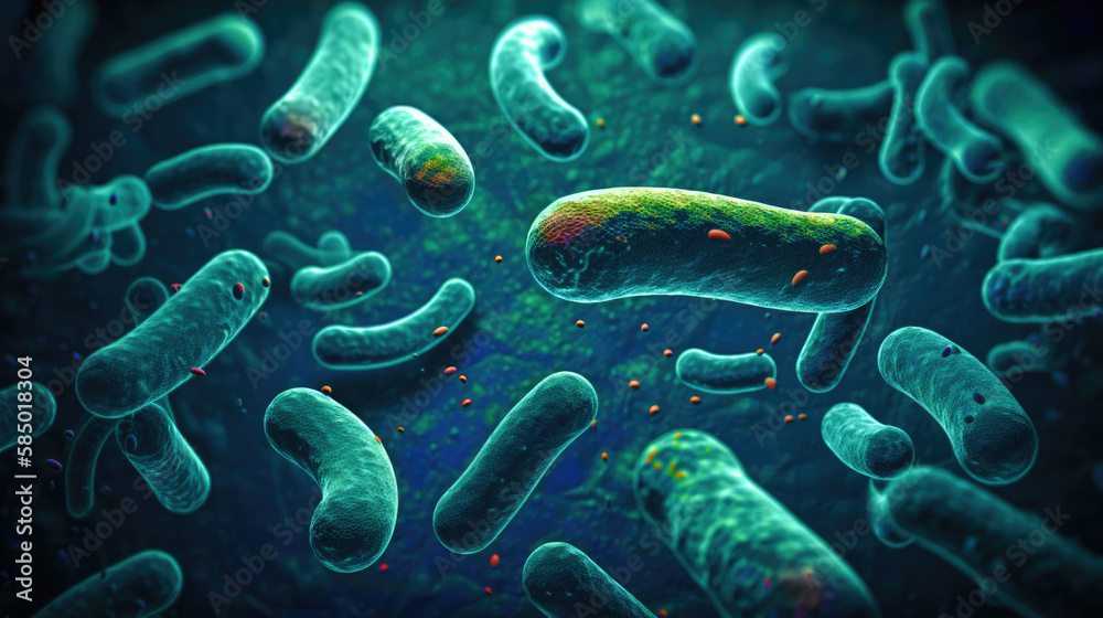 Vue microscopique d'un groupe de bactérie bâtonnet, micro biologie, infectiologie, imagerie médicale Vue microscopique d'un groupe de bactérie bâtonnet, micro biologie, infectiologie, imagerie médicale