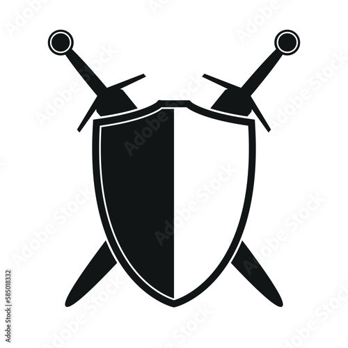 shield with two crossed swords icon silhouette, vector illustration of medieval sword isolated on a white