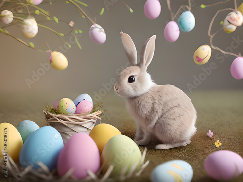 cute rabbit and easter eggs...