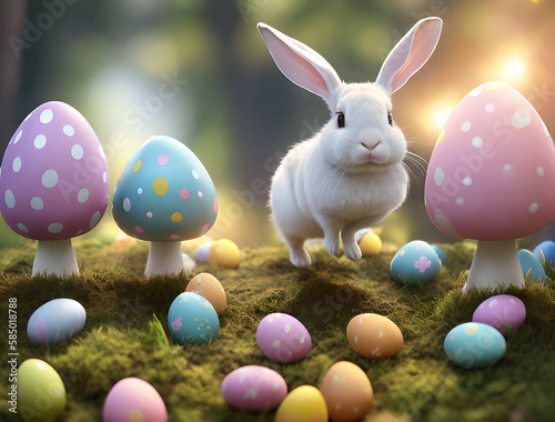 cute rabbit and easter eggs...