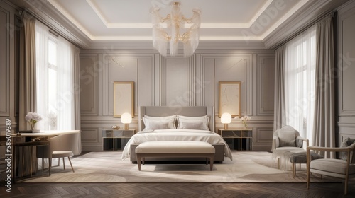 interior design ideas master bedroom luxury classic style daylight clear clean house beautiful interior background, image ai generate © VERTEX SPACE