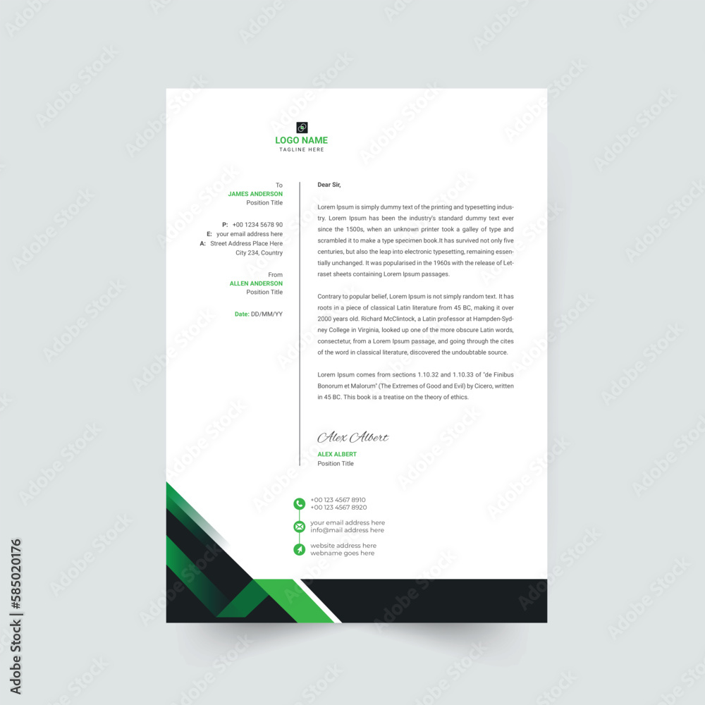 elegant green letterhead template design
