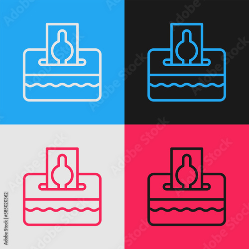 Pop art line Donate or pay your zakat as muslim obligatory icon isolated on color background. Muslim charity or alms in ramadan kareem before eid al-fir. Vector