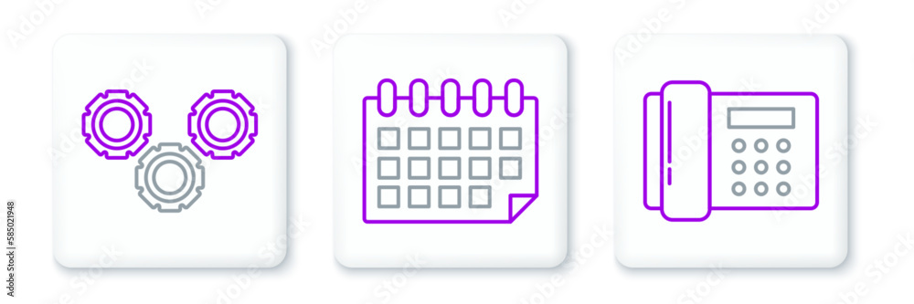 Set line Telephone, Gear and Calendar icon. Vector Set line Telephone, Gear and Calendar icon. Vector