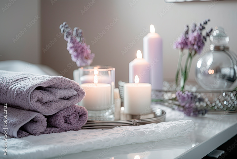 Beautiful spa composition with lavender on wooden table.