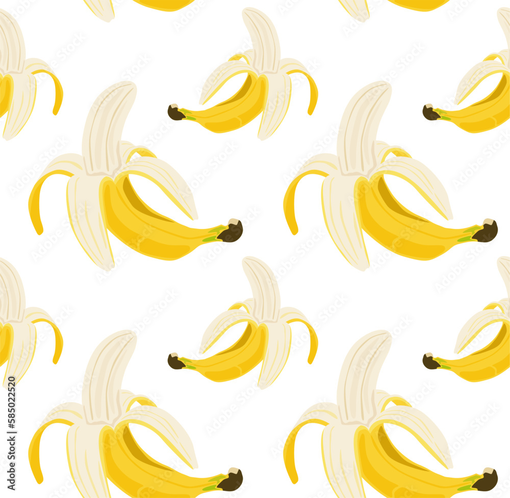 Half peeled banana. Seamless pattern in vector. Suitable for prints and backgrounds.