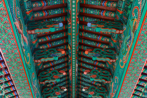 Ceiling with colorful traditional patterns.