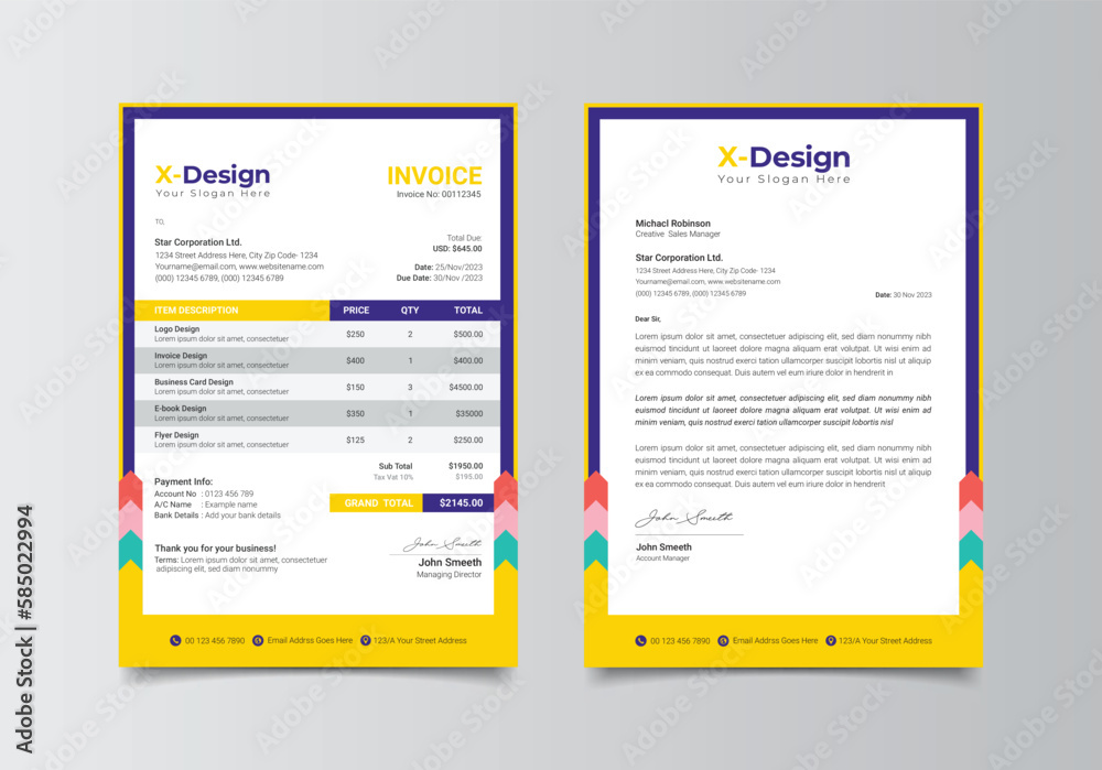 Corporate business letterhead and invoice template, Business Branding identity design template	