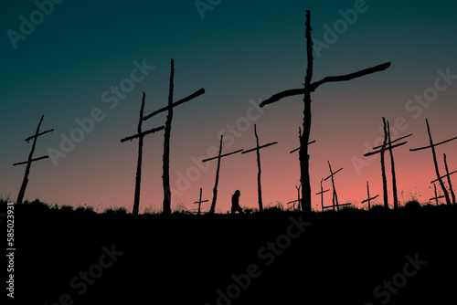 Woman feeling sorrow for dead nature