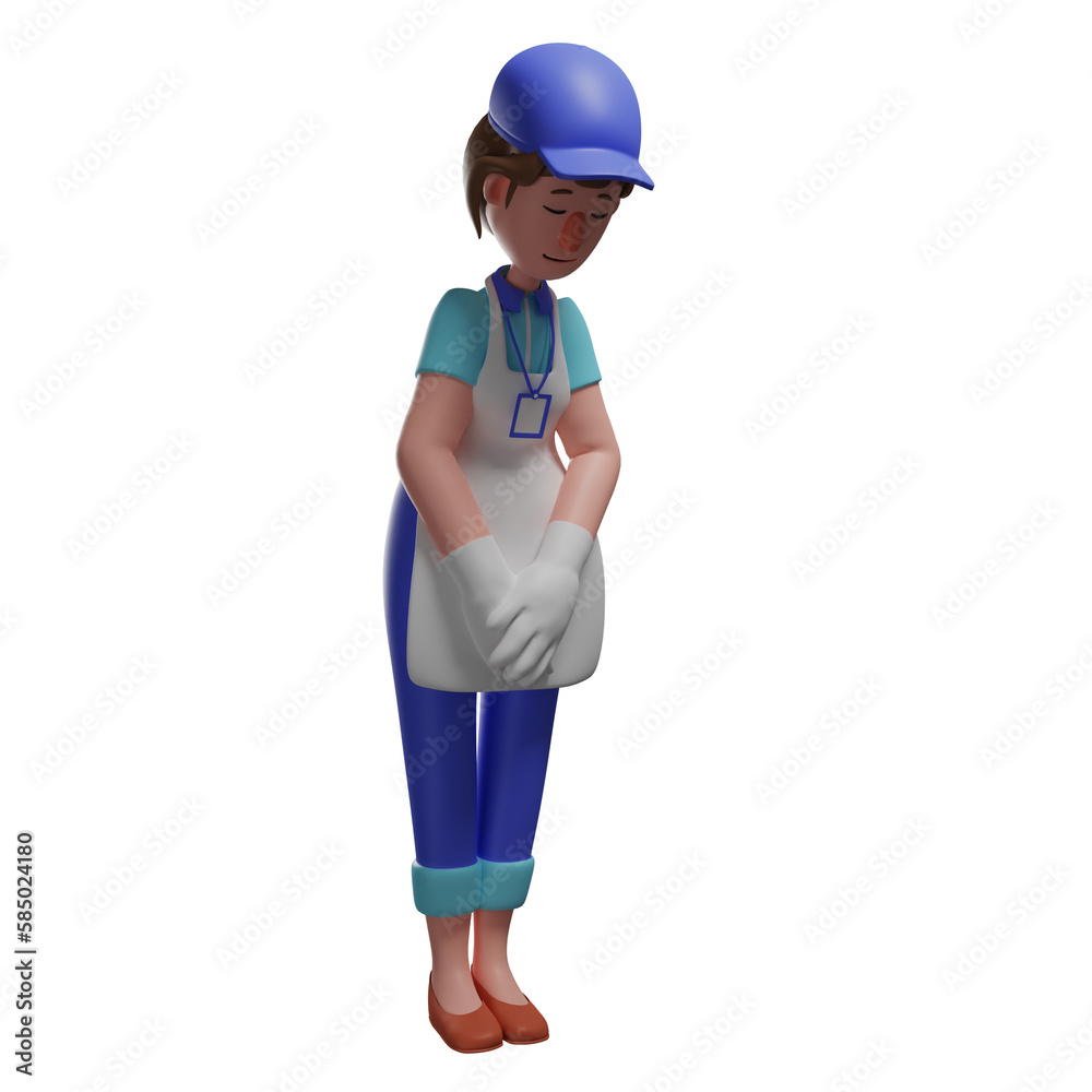 Waiter 3D Cartoon Design with bowing pose, 3D cartoon Waiter with very tired face, 3D Waiter character illustration with sad expression Waiter 3D Cartoon Design with bowing pose, 3D cartoon Waiter with very tired face, 3D Waiter character illustration with sad expression