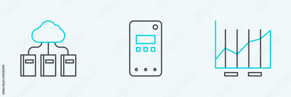 Set line Pie chart infographic, Cloud or online library and Mobile phone icon. Vector Set line Pie chart infographic, Cloud or online library and Mobile phone icon. Vector