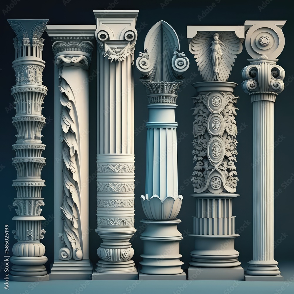 Stone Pillars Set, Old Roman Columns, Marble Greek Pillar, Rome Greece