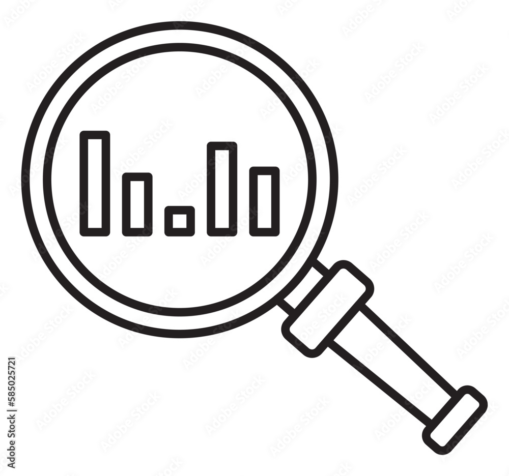 Project management magnifying glass, graph, data analytics vector icon illustration Project management magnifying glass, graph, data analytics vector icon illustration
