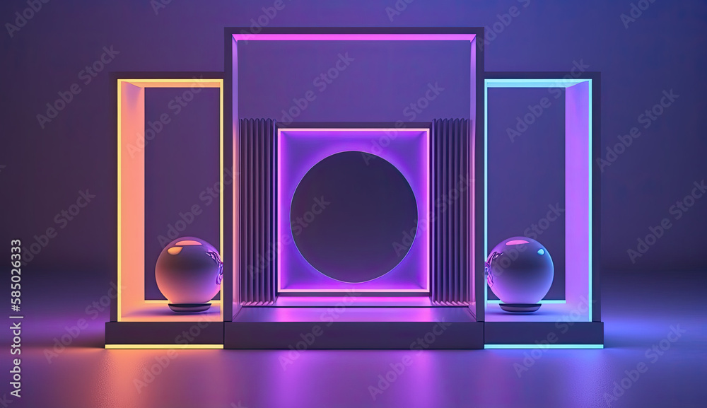 3d render 3, abstract ultraviolet background with gradient neon lights ...
