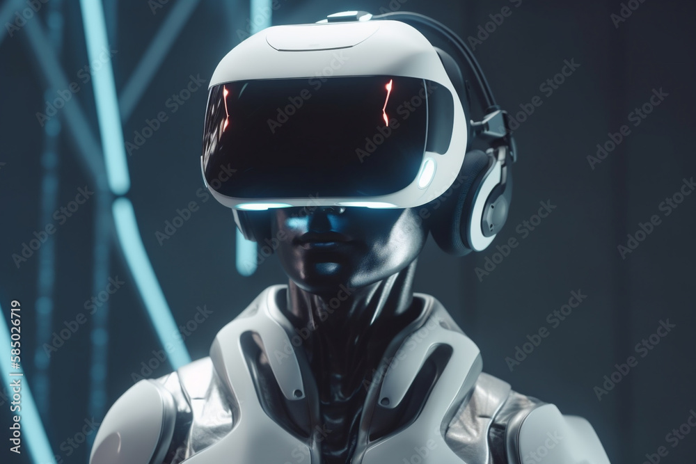 Humanoid Robot Wearing VR Headset