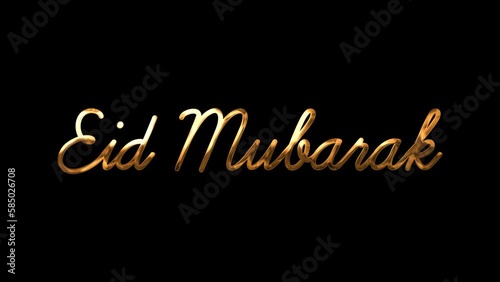Eid Mubarak Animation Text in Gold Color on transparent background. Great for video introduction 4K Footage and use as a card for the celebration of Eid Alfitr and Adha in Muslim community