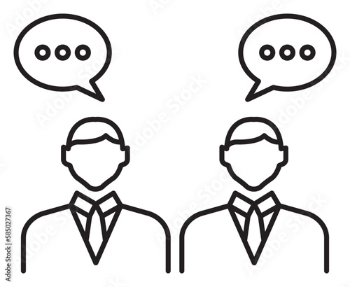 Project management two people in suits, conversation bubbles, collaboration vector icon illustration photo