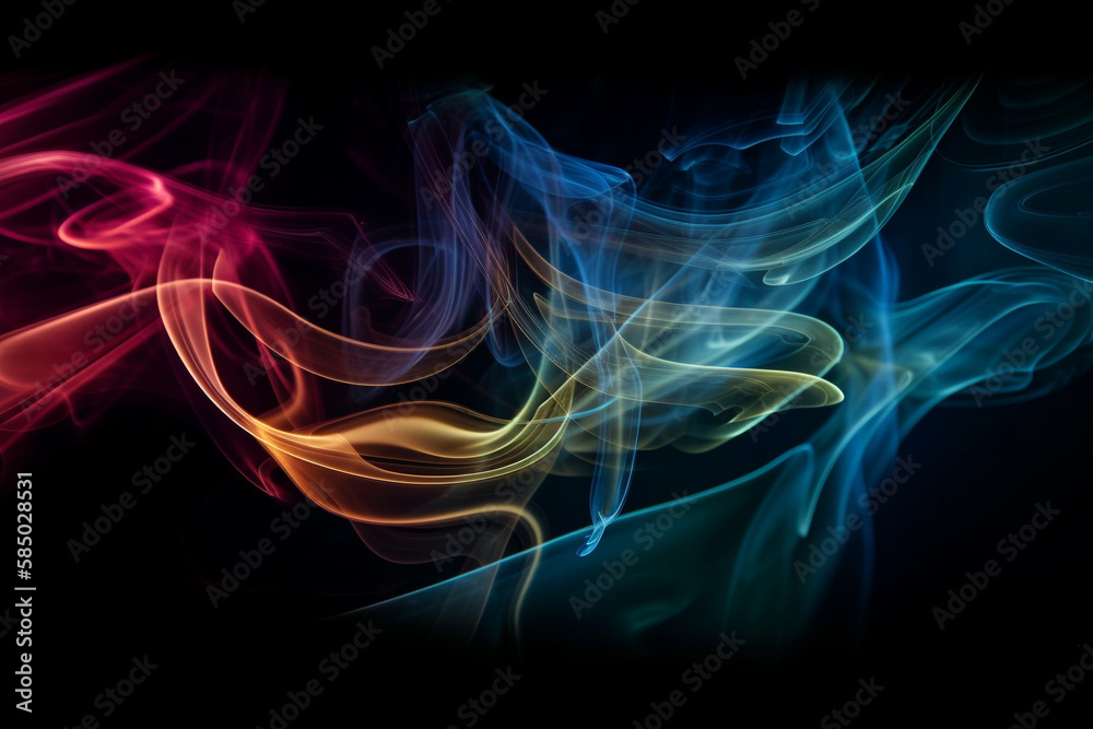 Abstract colored smoke or steam on black background. Colorful wallpaper design texture pattern. Ai generated