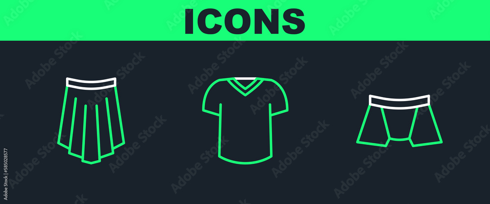 Set line Men underpants, Skirt and T-shirt icon. Vector Set line Men underpants, Skirt and T-shirt icon. Vector