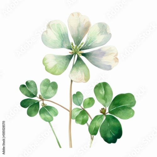 Watercolor illustration of a clover leaves. Generative AI.