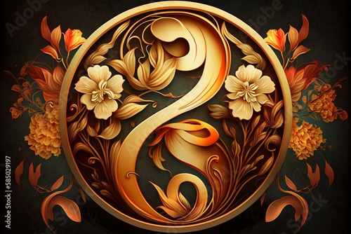 golden floral ornament, Generative AI