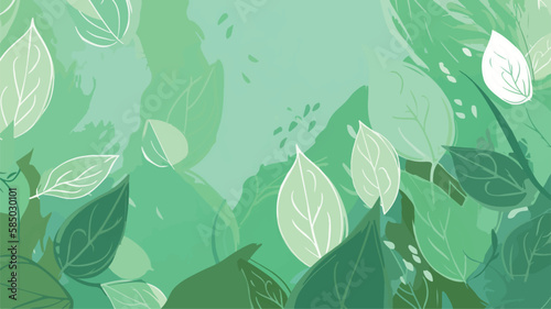 Green natural healthy and organic background. Simple vector concept of fresh ecological and bio plants. Herbal elements for banner or backdrop. Texture print wallpaper. Fresh trendy spring and summer