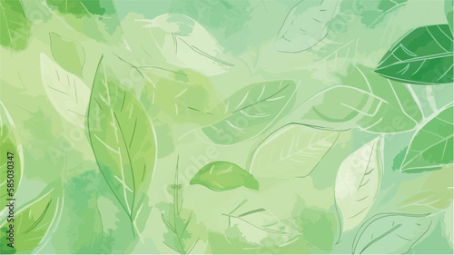 Green natural healthy and organic background. Simple vector concept of fresh ecological and bio plants. Herbal elements for banner or backdrop. Texture print wallpaper. Fresh trendy spring and summer