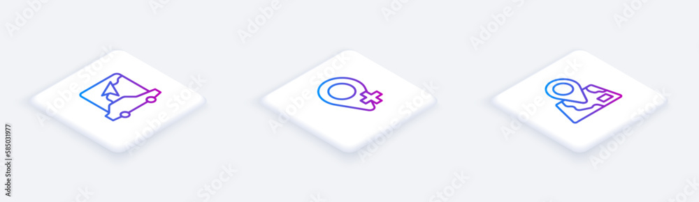 Set Isometric line City map navigation, Location and Folded with location marker. White square button. Vector Set Isometric line City map navigation, Location and Folded with location marker. White square button. Vector