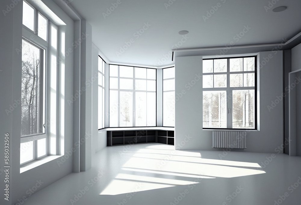 Fototapeta premium Modern white room design. AI generated illustration