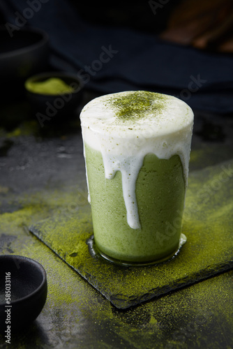 Homemade delicious drink, matcha milk cap