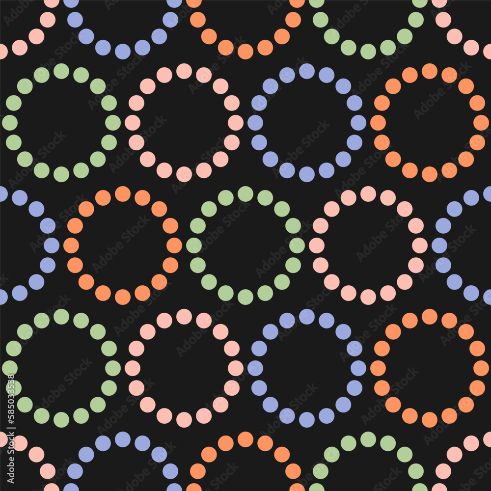 Black seamless pattern with colorful rings