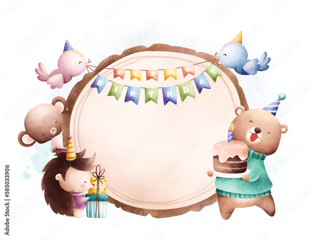 Obraz premium Watercolor illustration Birthday invitation design template