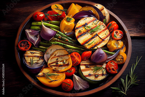 Juicy Grilled Vegetables with Fragrant Spices. AI Generated
