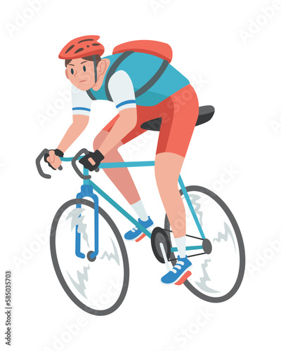 Flat style cyclist athlete at competition cartoon illustration