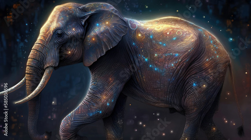 Ethereal Elephant Graceful Walk through Shimmering Cosmic Pathways - Generative AI © AstralAngel
