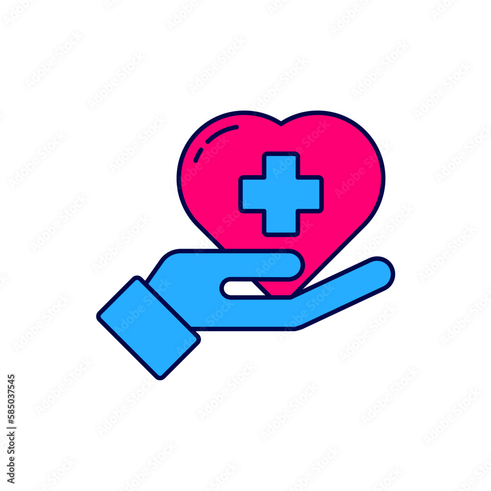 Filled outline Heart with a cross icon isolated on white background. First aid. Healthcare, medical and pharmacy sign. Vector Filled outline Heart with a cross icon isolated on white background. First aid. Healthcare, medical and pharmacy sign. Vector