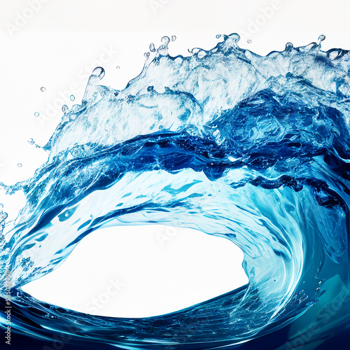 白い背景の青色の波と水しぶきGenerative AI
