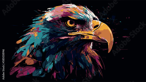 Eagle painting. Vector art illustration of bird with colorful paint. Majestic pop art poster or banner. emblem of america. Grunge vintage artwork. Modern cartoon sketch of hunter bird. Wildlife usa.