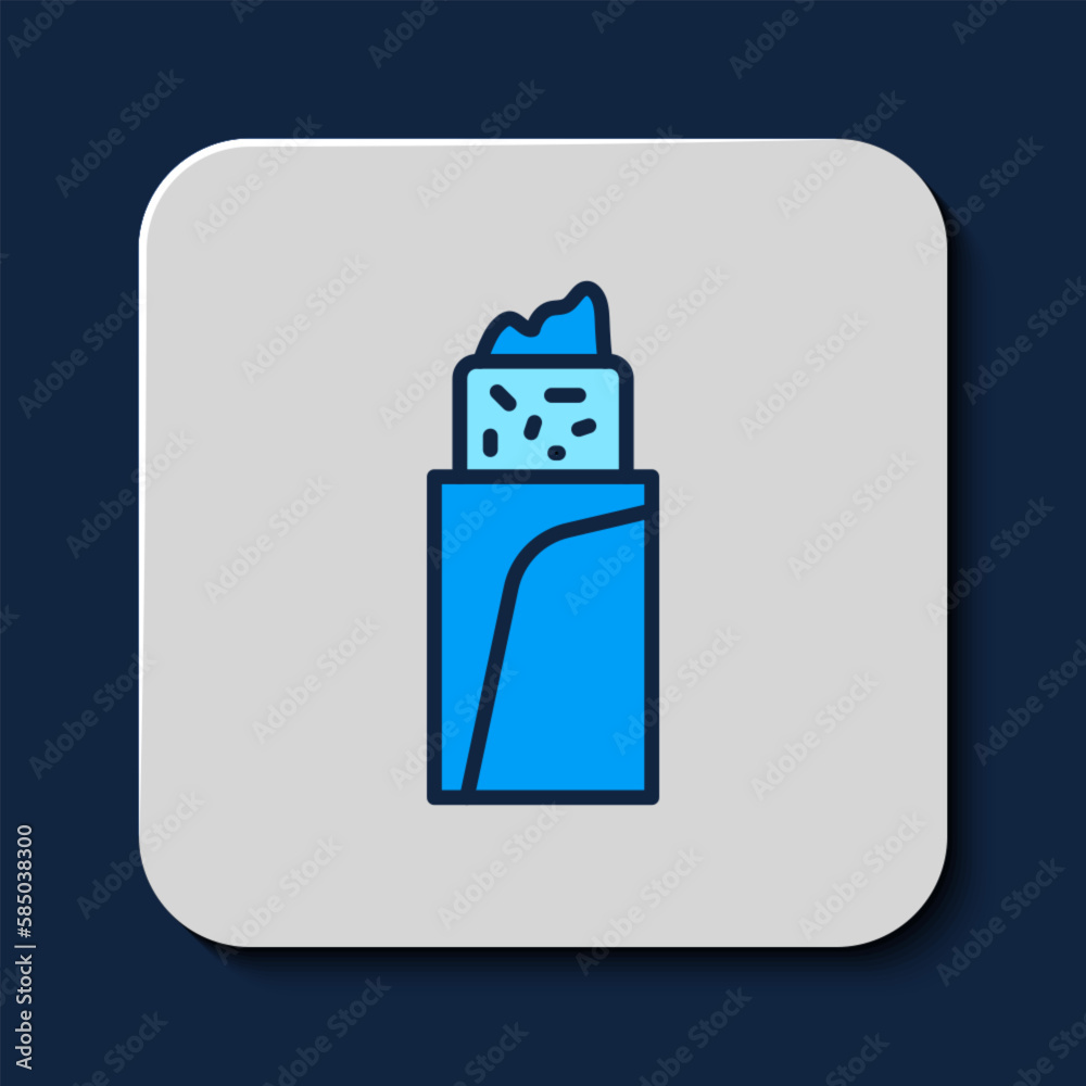 Filled outline Burrito icon isolated on blue background. Traditional mexican fast food. Vector Filled outline Burrito icon isolated on blue background. Traditional mexican fast food. Vector
