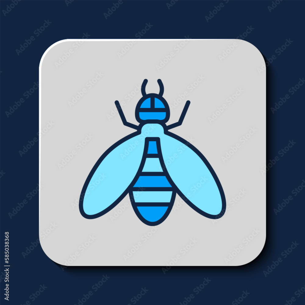 Filled outline Bee icon isolated on blue background. Sweet natural food. Honeybee or apis with wings symbol. Flying insect. Vector Filled outline Bee icon isolated on blue background. Sweet natural food. Honeybee or apis with wings symbol. Flying insect. Vector