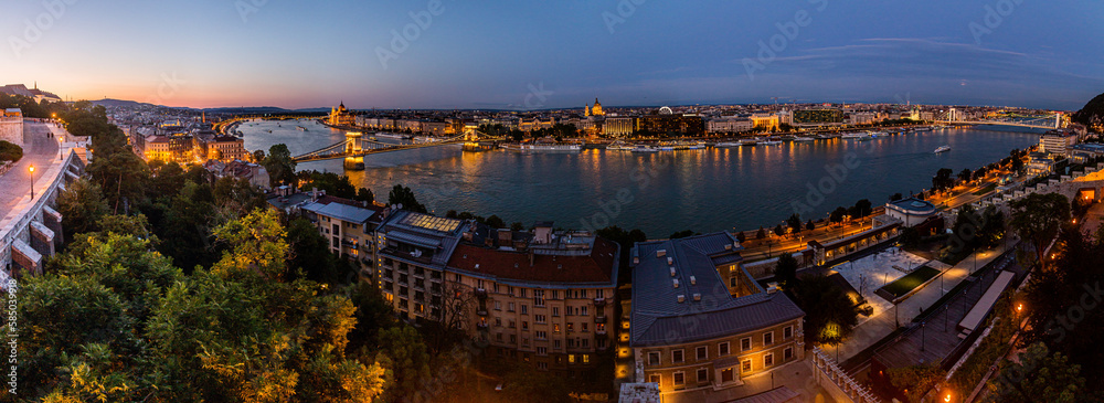 Evening view of Danube river in Budapest, Hungary
